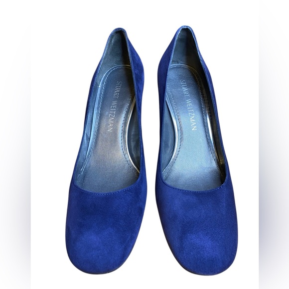 Stuart Weitzman MaryMid Navy Blue Suede Block Heel Pump Women’s Size 7.5 - Picture 3 of 11